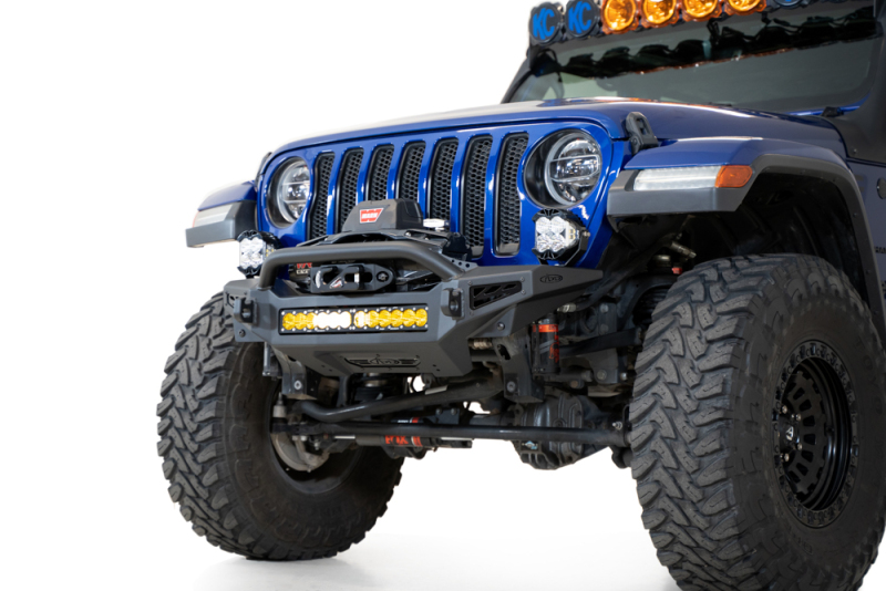 Jeep JL Front Bumper - Addictive Desert Designs - Rock Fighter - Hammer Black with Satin Black panels - `18-`27